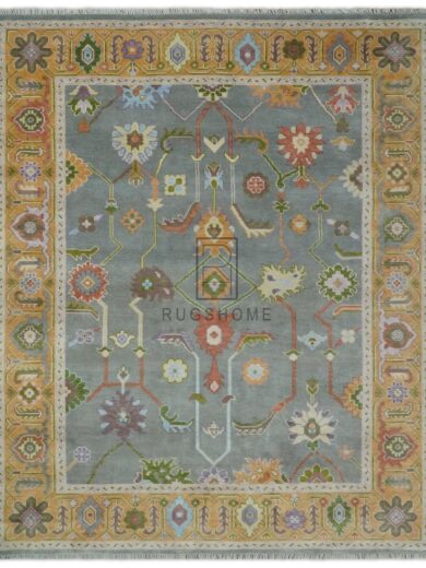 handknotted rug olive-ivory