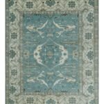 OUSHAK HAND KNOTTED RUG AQUA/IVORY