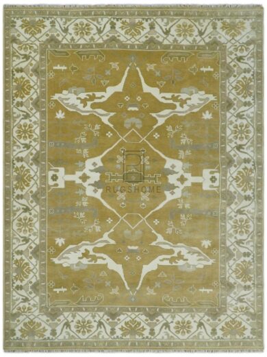 handknotted rug olive-ivory