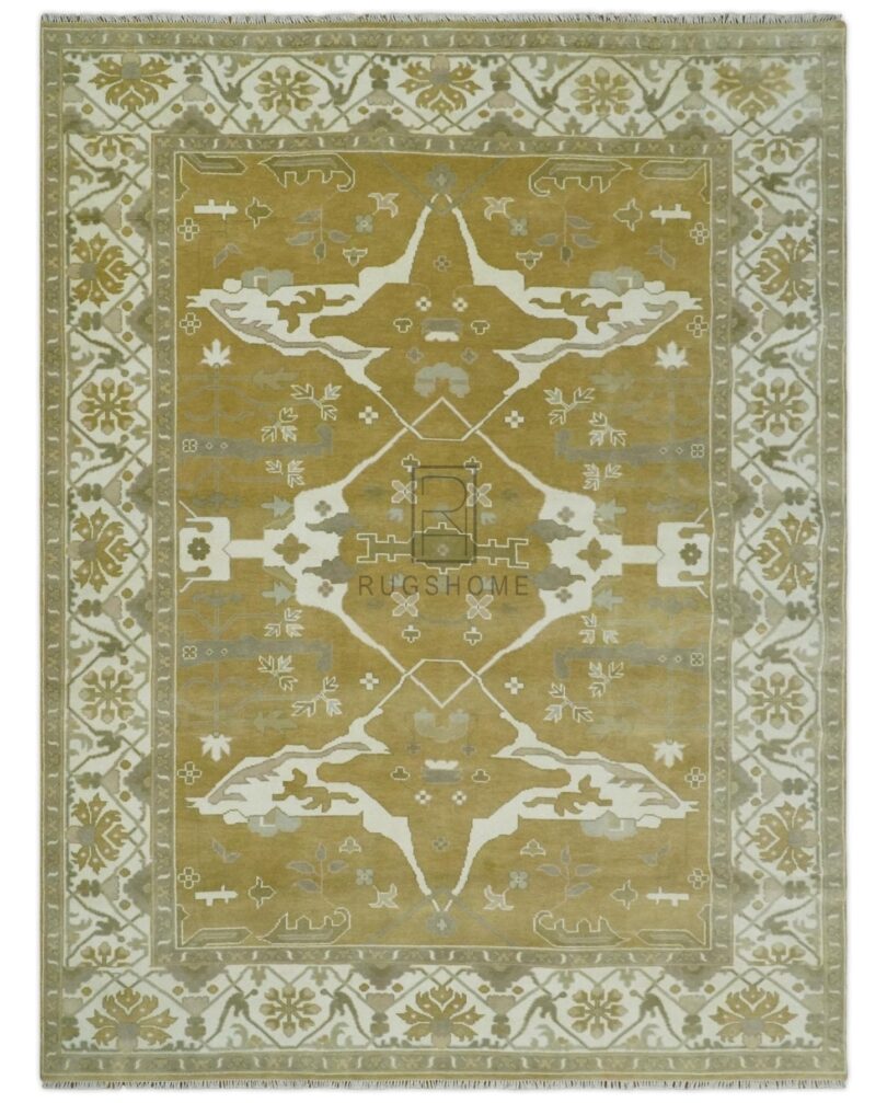 handknotted rug olive-ivory