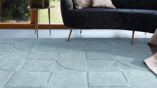 Modern blue wool rug for living room decor