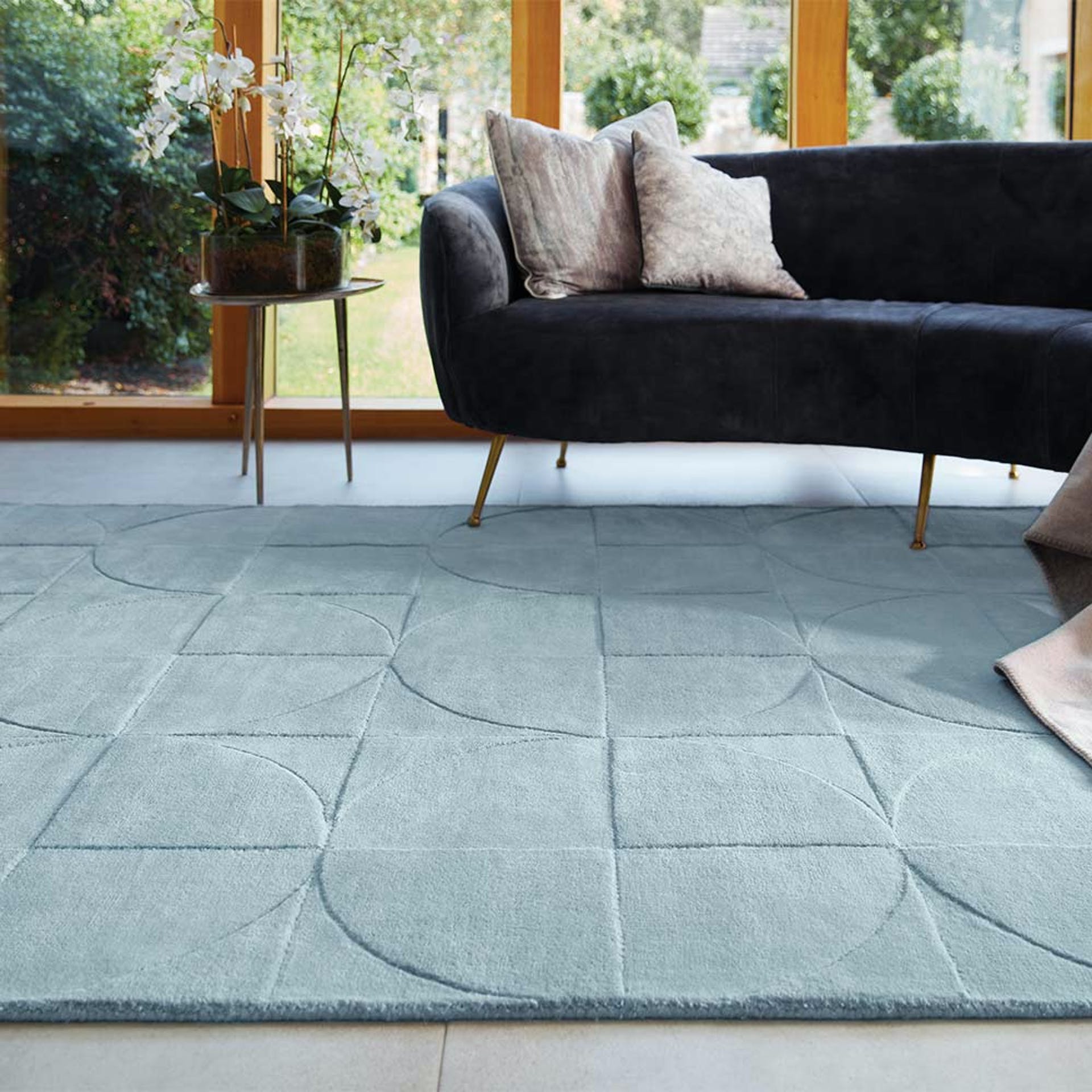 Modern blue wool rug for living room decor
