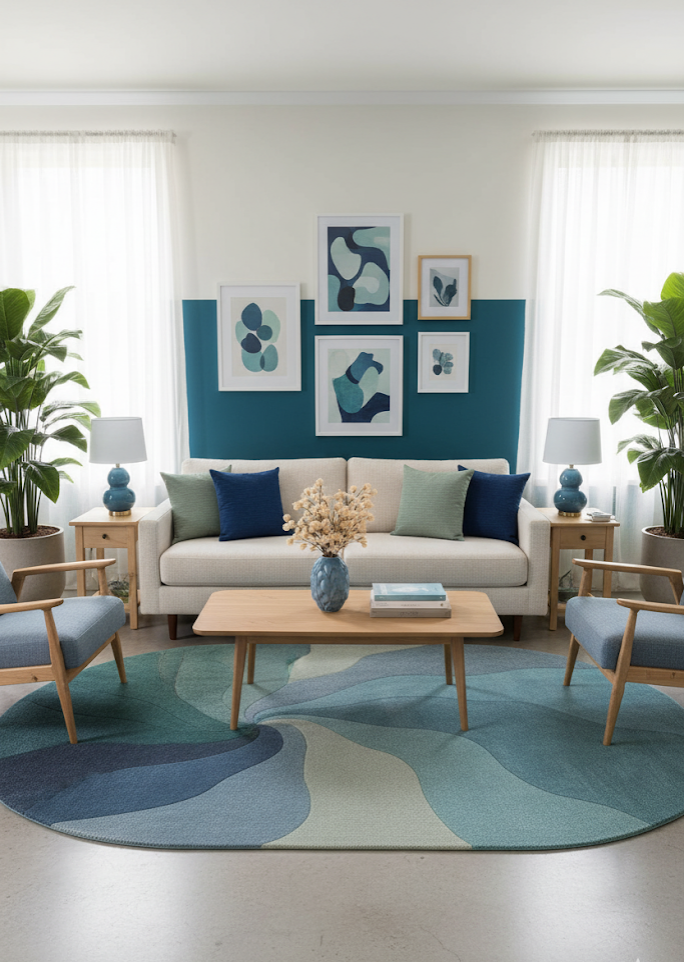 OVAL SWIRL WOOL RUG - BLUE OMBRE - Image 3