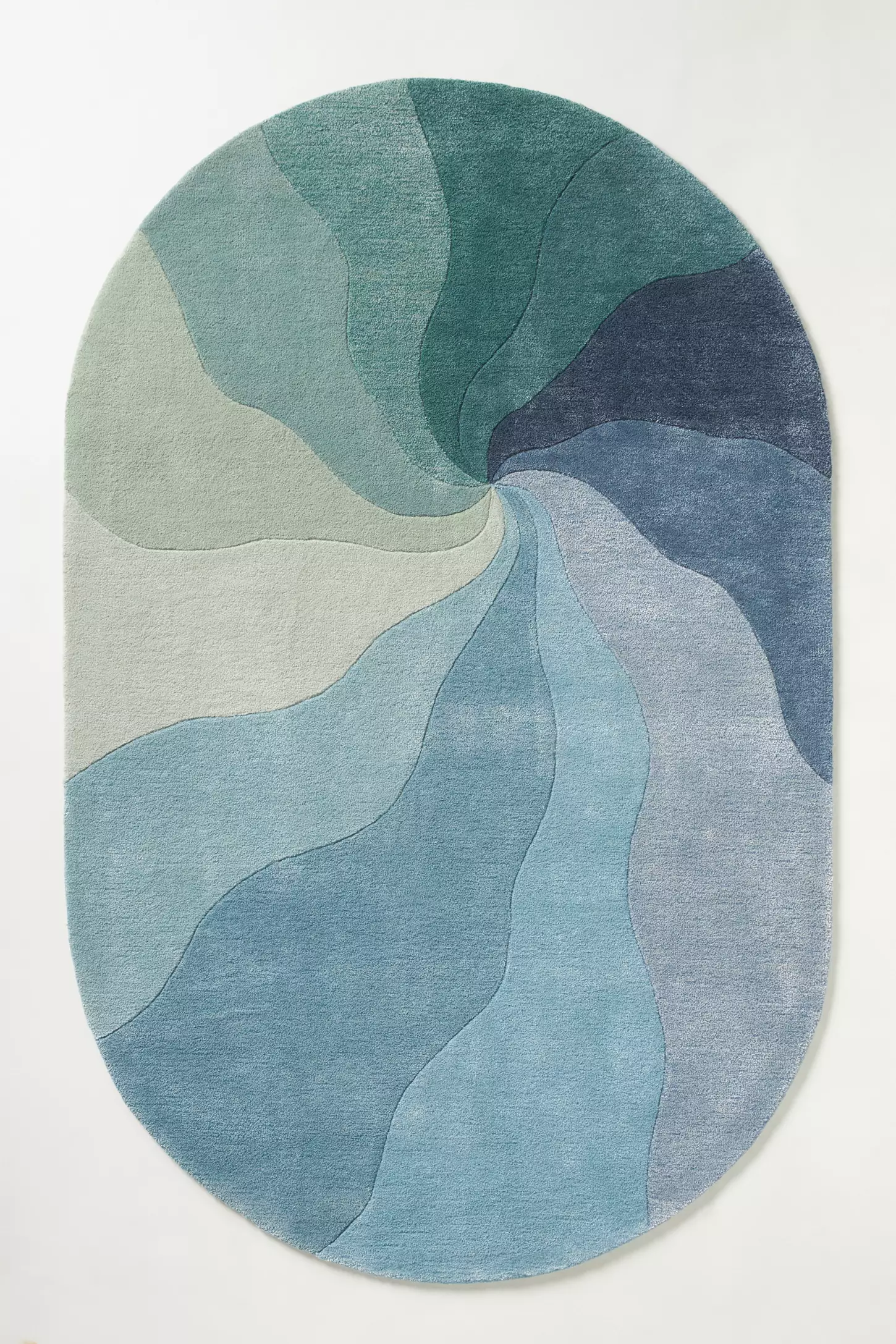 OVAL SWIRL WOOL RUG - BLUE OMBRE