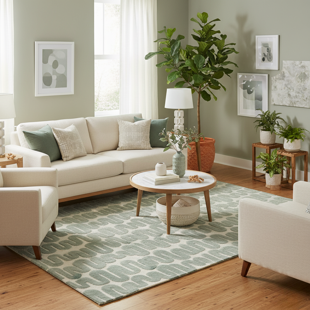 WAVE MODERN WOOL RUG - SAGE GREEN - Image 2