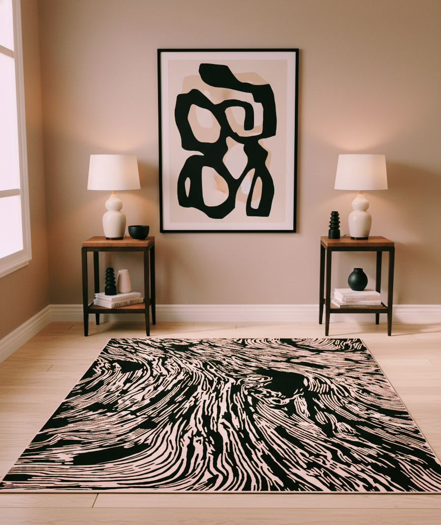FLOWLINE ABSTRACT HAND TUFTED RUG - BEIGE - Image 2