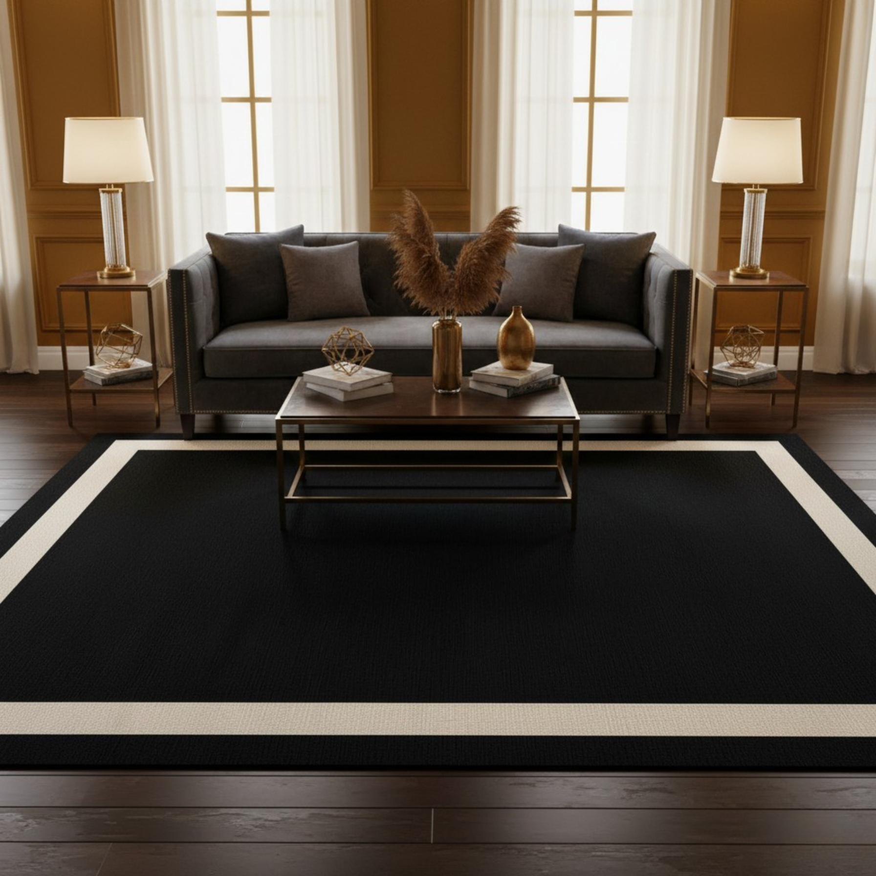 BORDER HAND TUFTED RUG - BLACK - Image 4