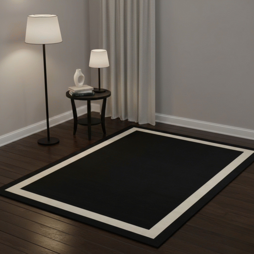 BORDER HAND TUFTED RUG - BLACK - Rugs Home