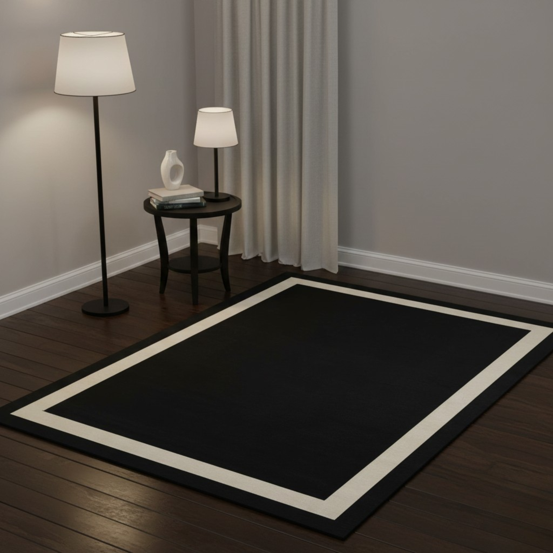 BORDER HAND TUFTED RUG - BLACK - Image 2
