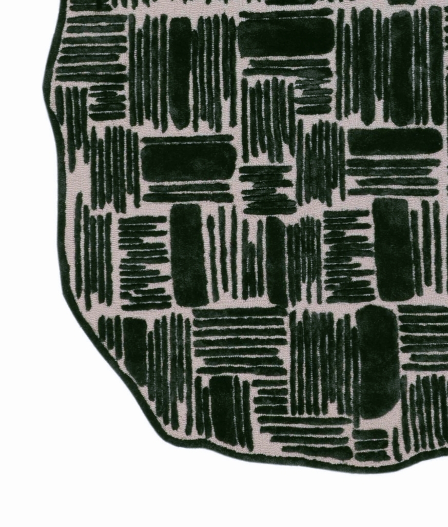 INK GRID WOOL & VISCOSE RUG - FOREST GREEN - Image 2