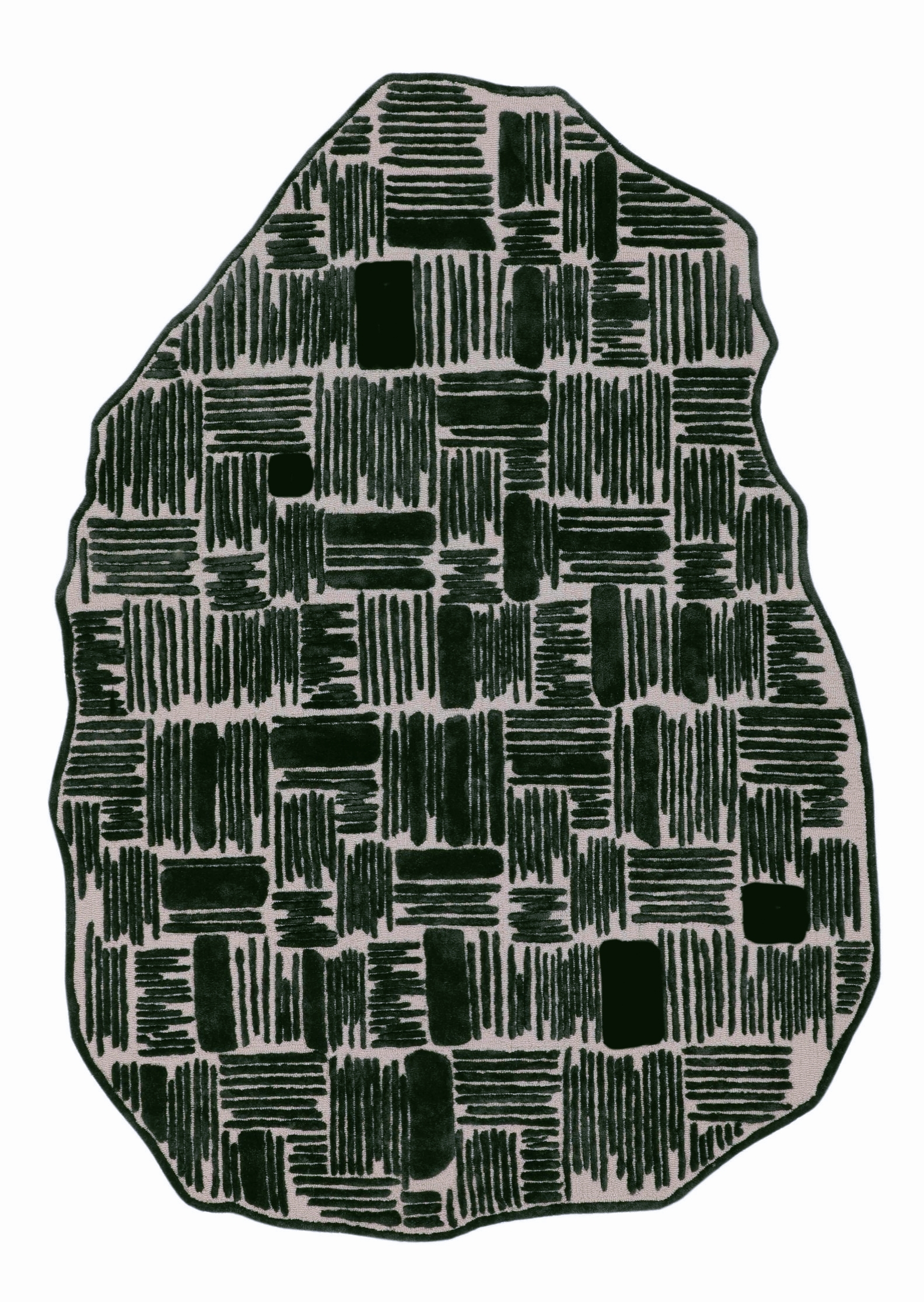 INK GRID WOOL & VISCOSE RUG - FOREST GREEN