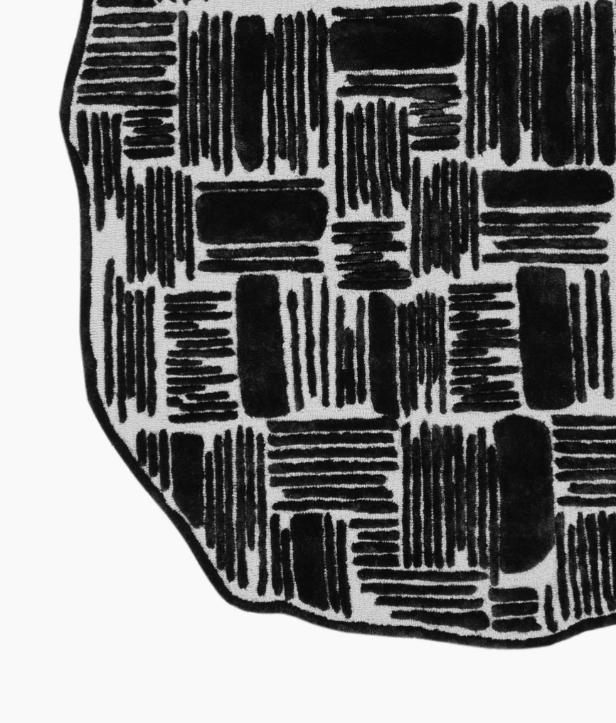 INK GRID WOOL & VISCOSE RUG - BLACK/IVORY - Image 2