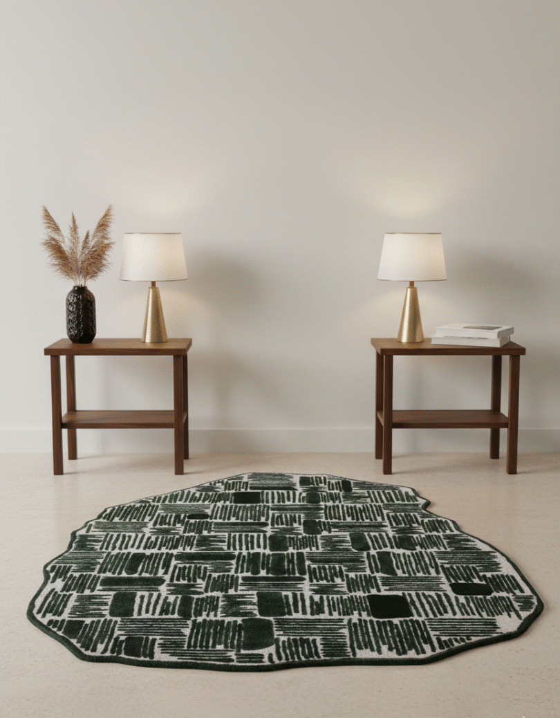INK GRID WOOL & VISCOSE RUG - FOREST GREEN - Rugs Home