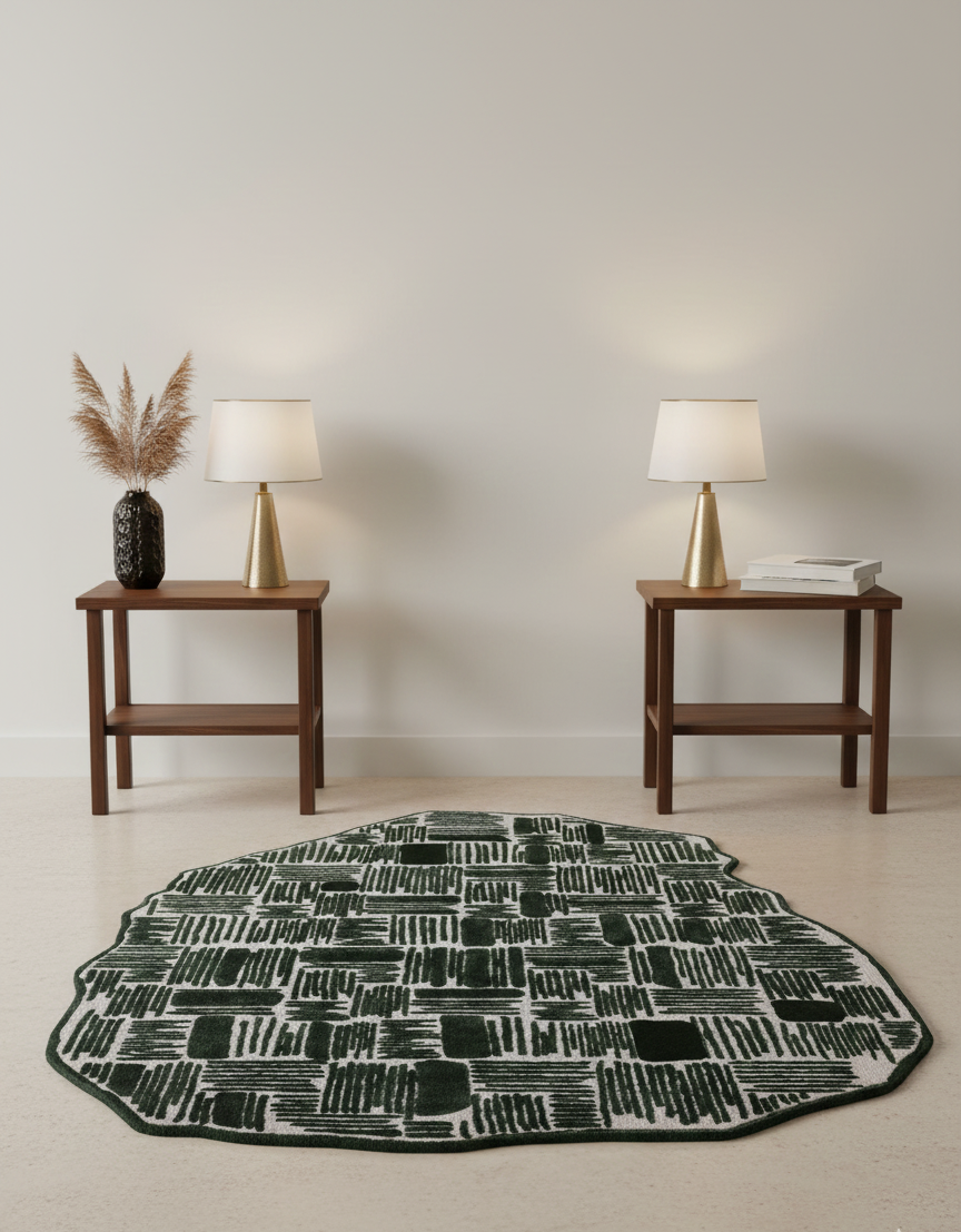 INK GRID WOOL & VISCOSE RUG - FOREST GREEN - Image 3