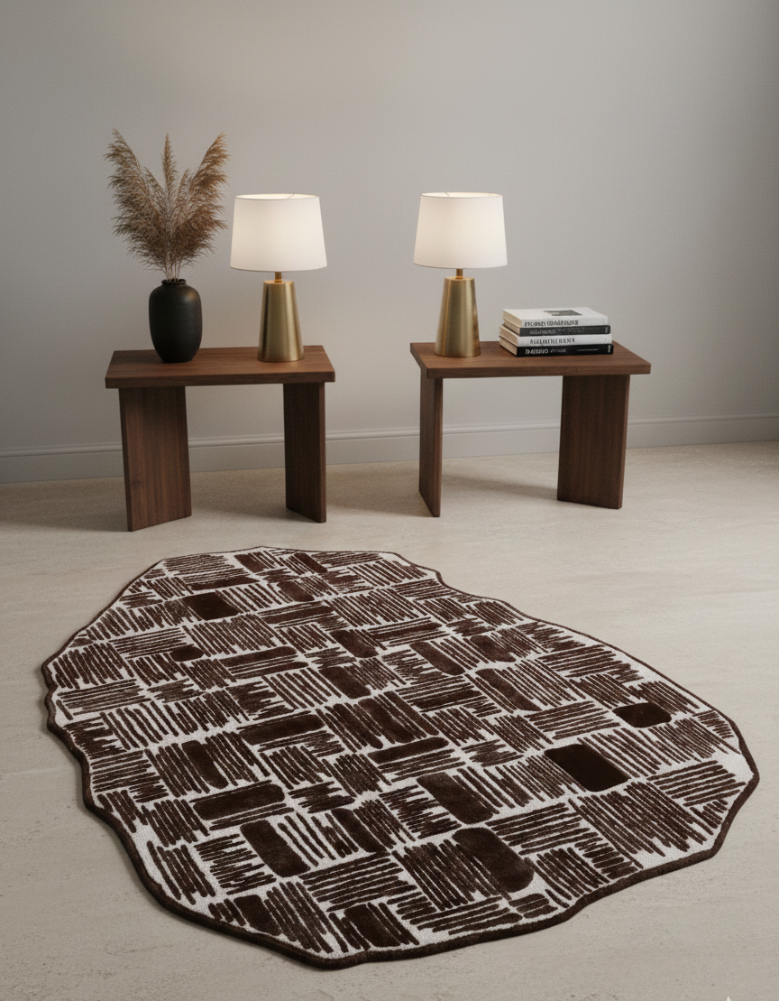 INK GRID WOOL & VISCOSE RUG - CHOCOLATE - Image 2