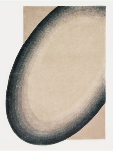 Handcrafted charcoal gradient modern wool rug by Rugshome with organic oval design placed in a minimalist living space.