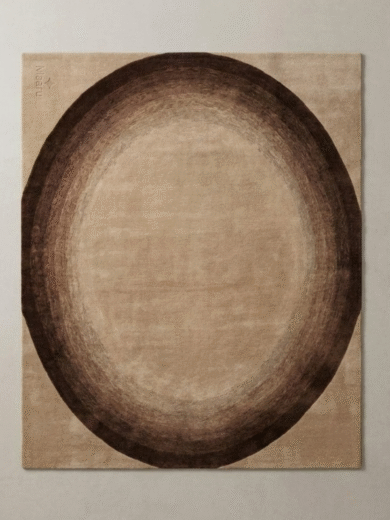 Handcrafted brown gradient modern wool rug by Rugshome with organic oval design placed in a minimalist living space