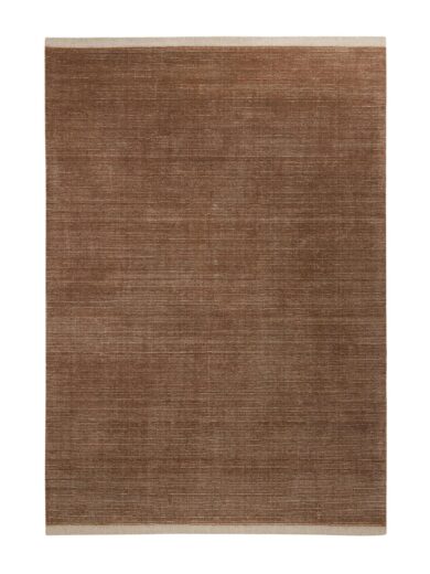 Brown textured area rug with beige border, neutral modern woven carpet for living room, bedroom, or minimalist interior decor