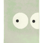 Kids rug with cute eyes design in warm green tone, made with eco-friendly natural dyes, soft plush rug for nursery, kids room, and playroom decor.